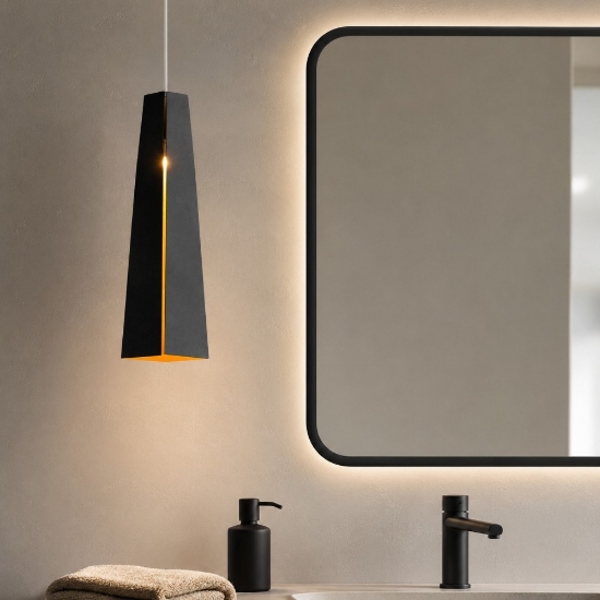 Lampada a sospensione da bagno led 6w cono in metallo nero e oro 3000k