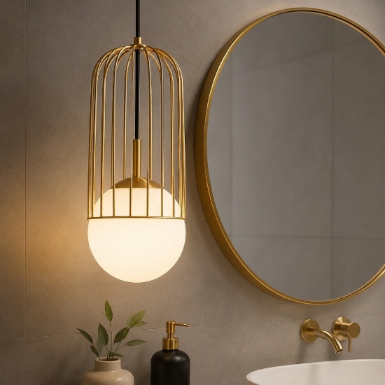 Lampadario per bagno oro sfera vetro maytoni telford