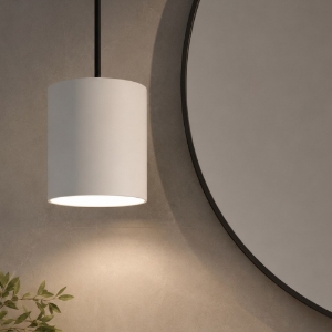 Lampadario a sospensione cilindro corto bianco pendente per bagno