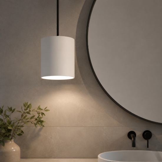 Lampadario a sospensione cilindro corto bianco pendente per bagno