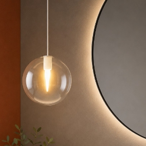 Lampada a sospensione per bagno toplight sfera vetro ambra