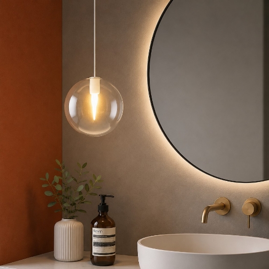 Lampada a sospensione per bagno toplight sfera vetro ambra