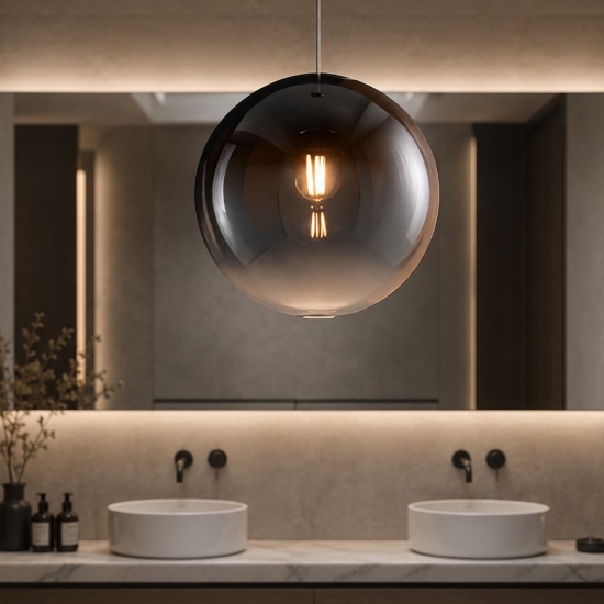 Lampada a sospensione per bagno sfera di vetro bronzo