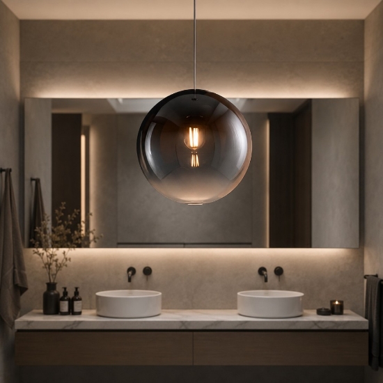 Lampada a sospensione per bagno sfera di vetro bronzo