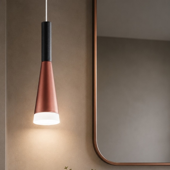 Lampada a sospensione per bagno cone perenz oro rosa nero led 7w 3000k