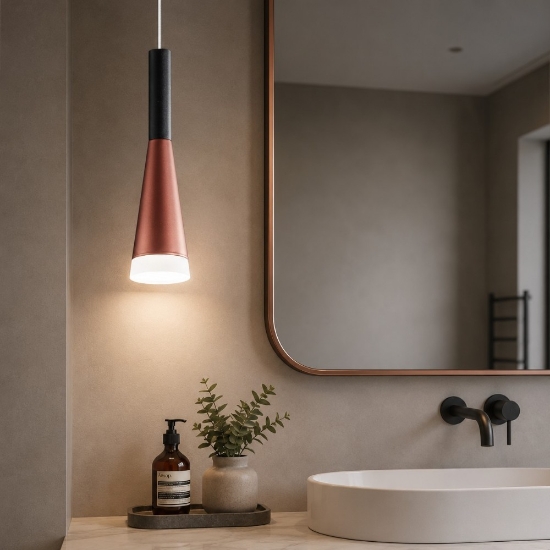 Lampada a sospensione per bagno cone perenz oro rosa nero led 7w 3000k