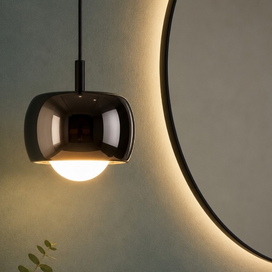 Lampada a sospensione da bagno design moderna sfera cromo scuro led 13w 3000k