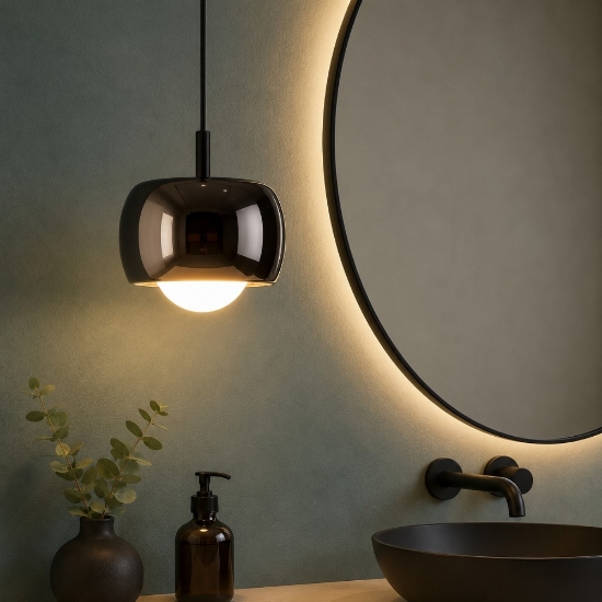 Lampada a sospensione da bagno design moderna sfera cromo scuro led 13w 3000k