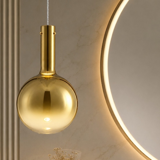 Lampada a sospensione da bagno sfera di vetro oro led 6w 3000k