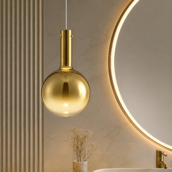 Lampada a sospensione da bagno sfera di vetro oro led 6w 3000k