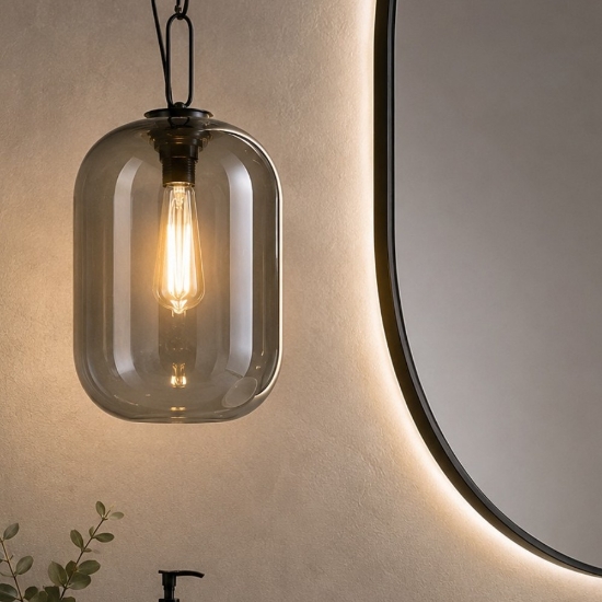 Lampada sospensione vetro grigio fume trasparente