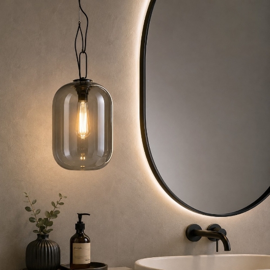 Lampada sospensione vetro grigio fume trasparente