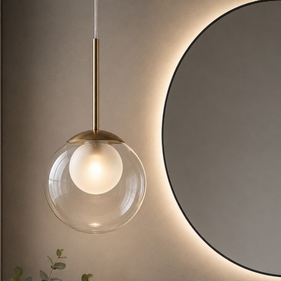Maytoni basic form lampada a sospensione da bagno colore oro sfera vetro