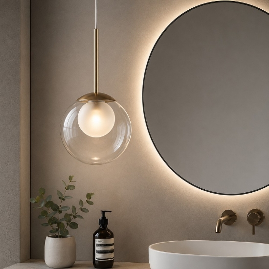 Maytoni basic form lampada a sospensione da bagno colore oro sfera vetro