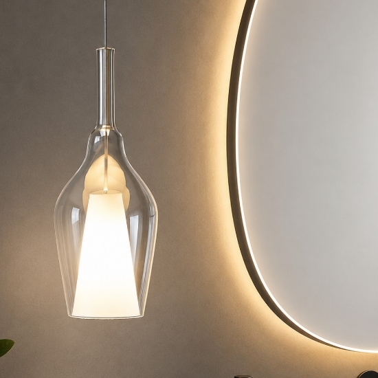 Lampada a sospensione per bagno ofelia gea luce in vetro