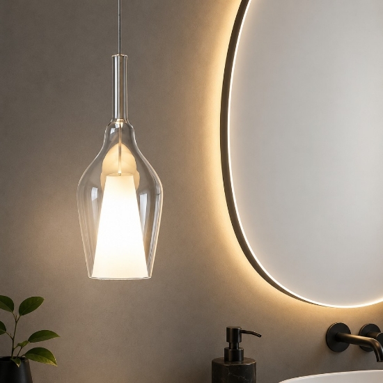 Lampada a sospensione per bagno ofelia gea luce in vetro