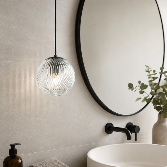 Ondaluce bella lampada a sospensione da bagno sfera vetro trasparente 15cm
