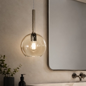 Lampada a sospensione per bagno boccia vetro ambra