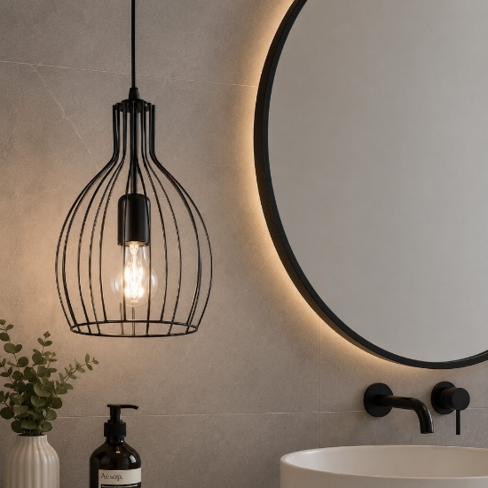 Ampolla-2 sp1 ideal lux nero lampada a sospensione per bagno moderno