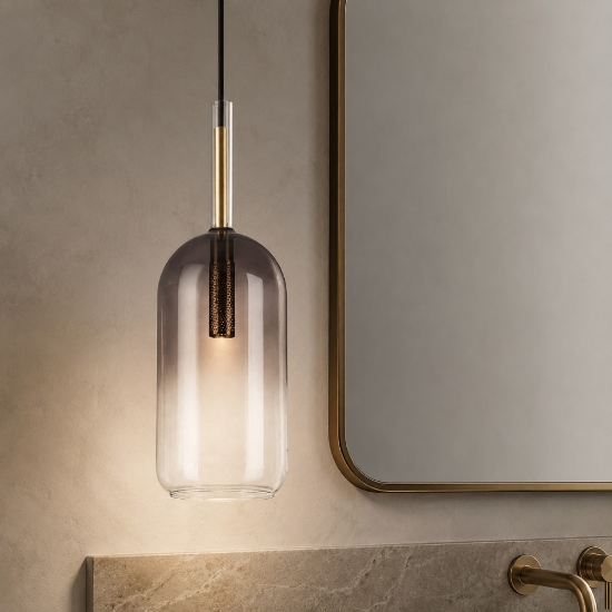 Ideal lux empire sp1 cilindro sospensione per bagno vetro grigio fume