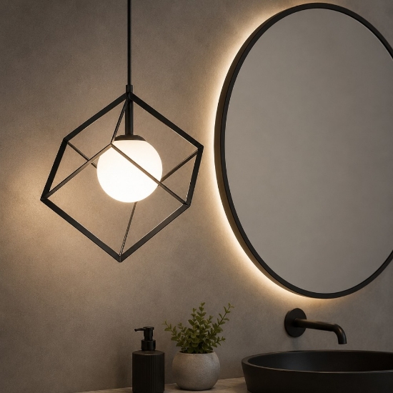Lampada a sospensione da bagno cube nero 15cm perenz illuminazione