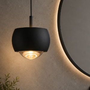 Lampadario a sospensione nera tonda moderna per bagno led 13w 3000k