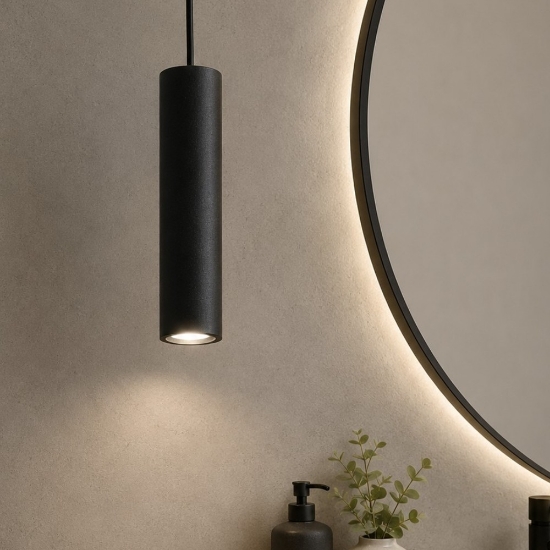 Ondaluce so filo pc lampada cilindrica a sospensione nera per bagno