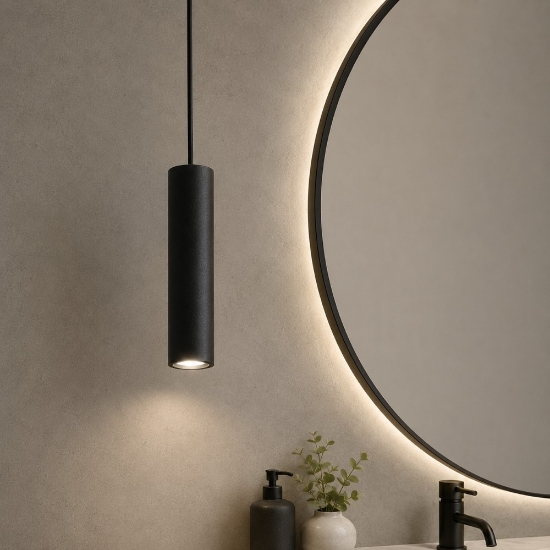 Ondaluce so filo pc lampada cilindrica a sospensione nera per bagno