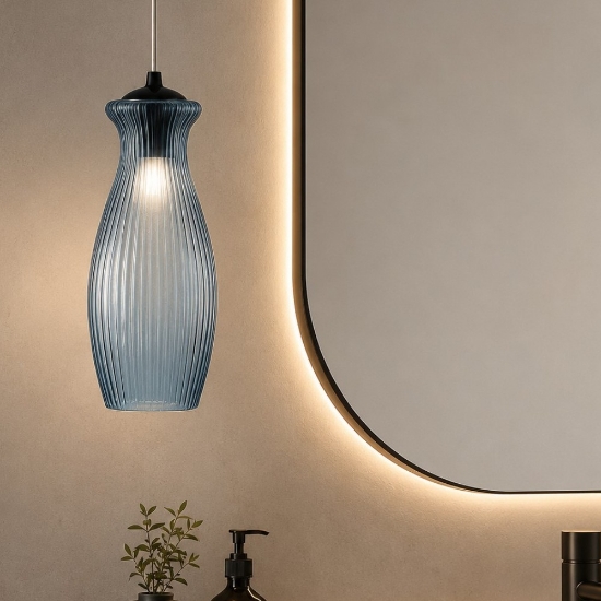 Ondaluce madagascar lampada a sospensione da bagno vetro ottanio