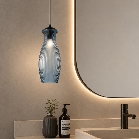 Ondaluce madagascar lampada a sospensione da bagno vetro ottanio
