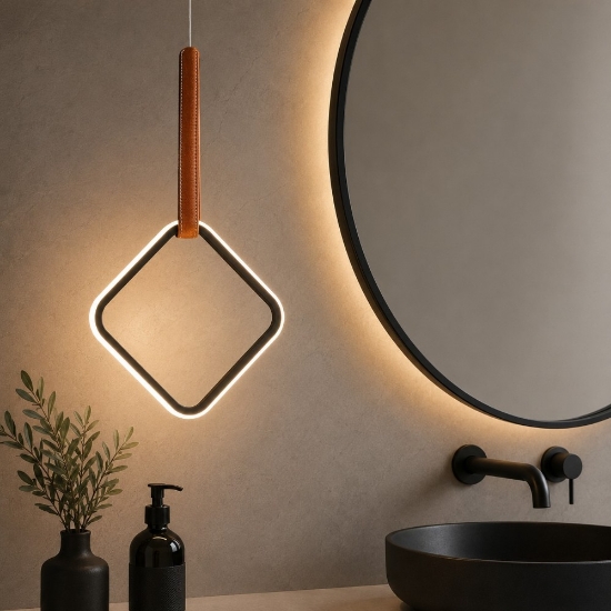Lampada a sospensione da bagno ondaluce so regoli square led design moderna 3000k