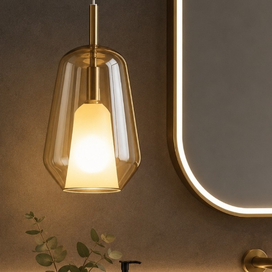 Ondaluce thelma lampada a sospensione vetro ambra per bagno
