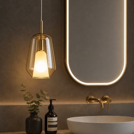 Ondaluce thelma lampada a sospensione vetro ambra per bagno