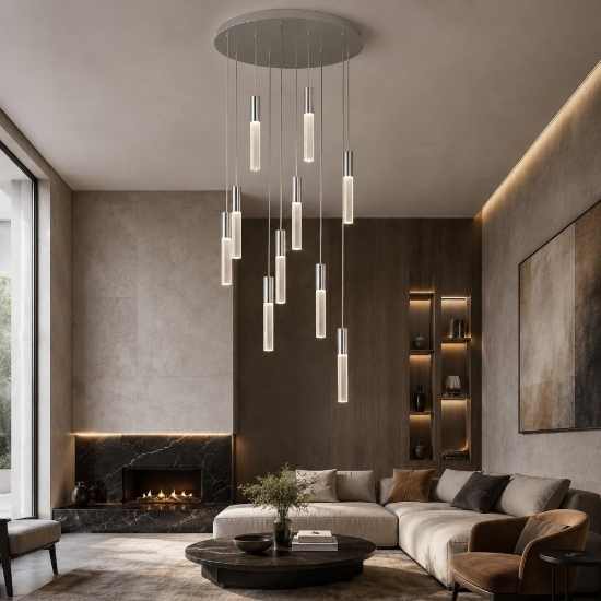 Lampadario a sospensione 10 luci moderno alluminio led 80w cct 3000k 4000k per soggiorno