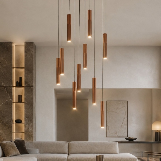 Lampade a sospensione moderne 10 luci oro rosato led 80w cct 3000k 4000k per soggiorno