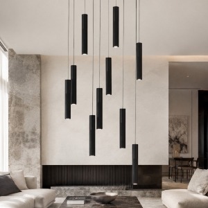 Lampadario a sospensioni cilindri moderno nero led 80w cct 3000k 4000k per salotto