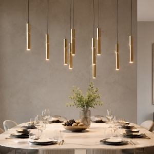 Lampadario a 10 sospensioni moderno oro anodizzato led 80w cct 3000k 4000k per sala