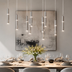 Lampadario a 10 pendenti moderno alluminio led 80w cct 3000k 4000k per soggiorno