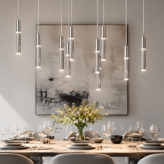 Lampadario a 10 pendenti moderno alluminio led 80w cct 3000k 4000k per soggiorno