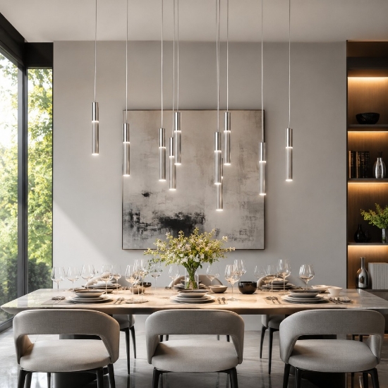 Lampadario a 10 pendenti moderno alluminio led 80w cct 3000k 4000k per soggiorno