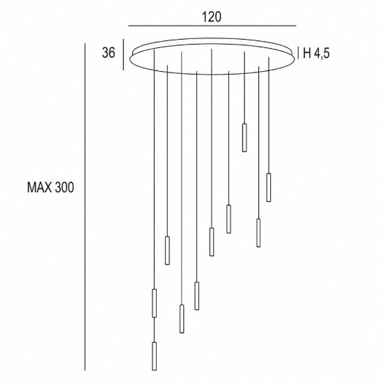 Lampadario a 10 pendenti moderno alluminio led 80w cct 3000k 4000k per soggiorno