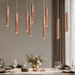Lampadario a 10 cilindri pendenti moderno oro rosato led 80w cct 3000k 4000k per tavolo sala