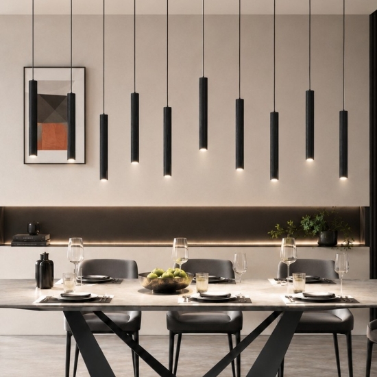 Lampadario nero per tavolo sala 10 pendenti moderno led 80w cct 3000k 4000k biemissione