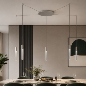 Lampadario 5 pendenti con decentramento moderno alluminio led 40w cct 3000k 4000k