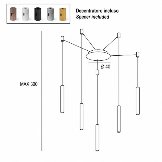 Lampadario 5 pendenti con decentramento moderno alluminio led 40w cct 3000k 4000k