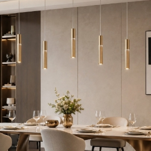 Lampadario a sospensione moderno oro anodizzato 5 luci led 40w cct 3000k 4000k per soggiorno