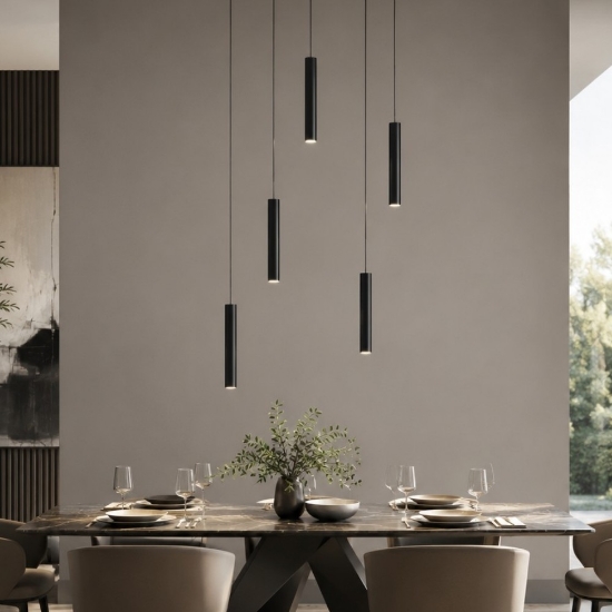 Lampada a sospensione moderna nero cilindri led 40w cct 3000k 4000k biemissione