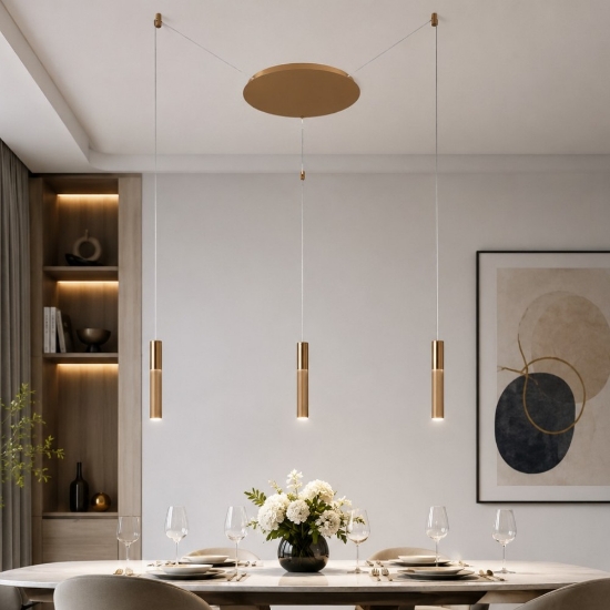 Lampadario 3 luci con decentramento moderno oro spazzolato led 24w cct 3000k 4000k per soggiorno
