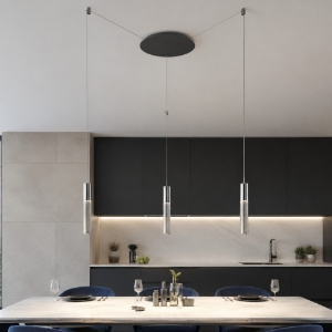 Lampadario per cucina con decentramento 3 luci pendenti moderno alluminio anodizzato led 24w cct 3000k 4000k