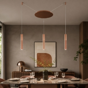Lampadario 3 luci pendenti con decentramento moderno oro rosato led 24w cct 3000k 4000k per soggiorno